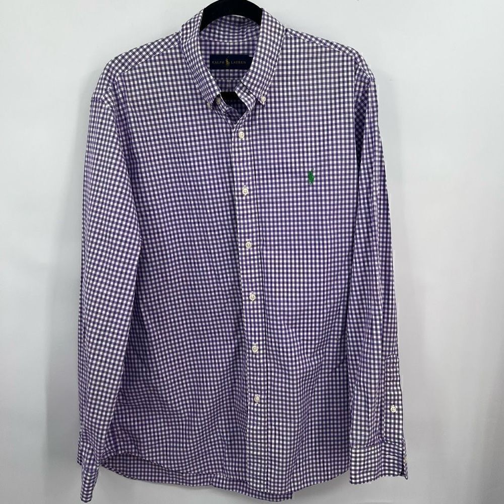 Ralph Lauren Collared Long Sleeve Button-Down Plaid Purple & White Shirt Size XL